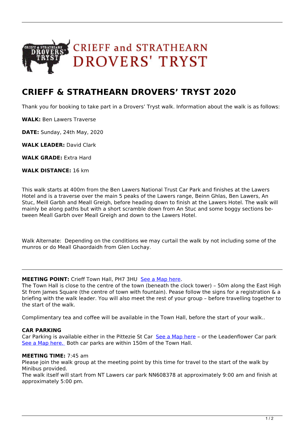 Drovers' Tryst Information Sheet