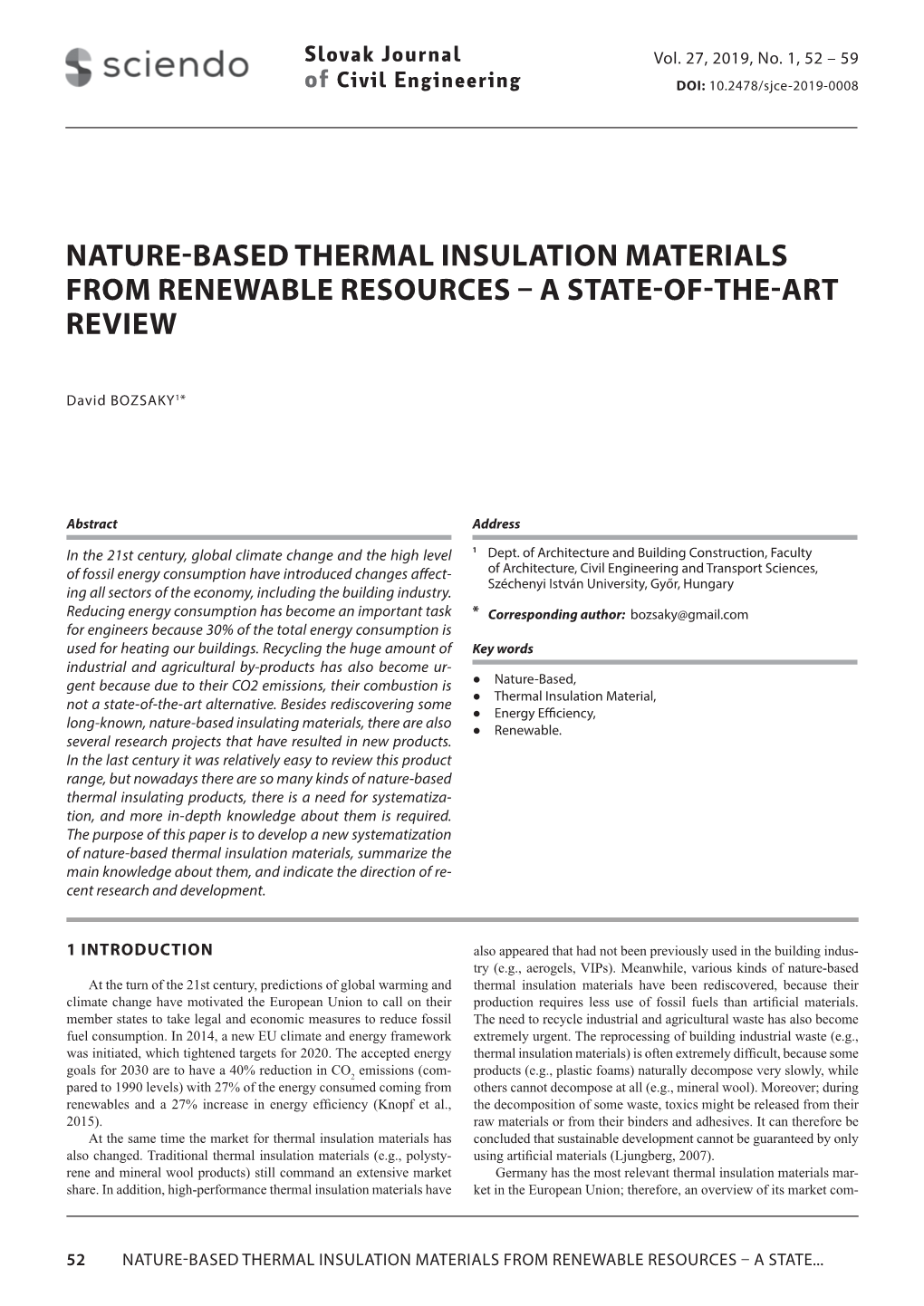 Nature-Based Thermal Insulation Materials from Renewable Resources – a State-Of-The-Art Review