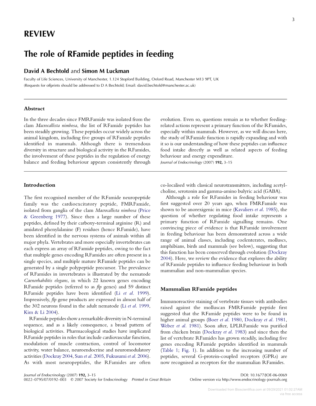 REVIEW the Role of Rfamide Peptides in Feeding