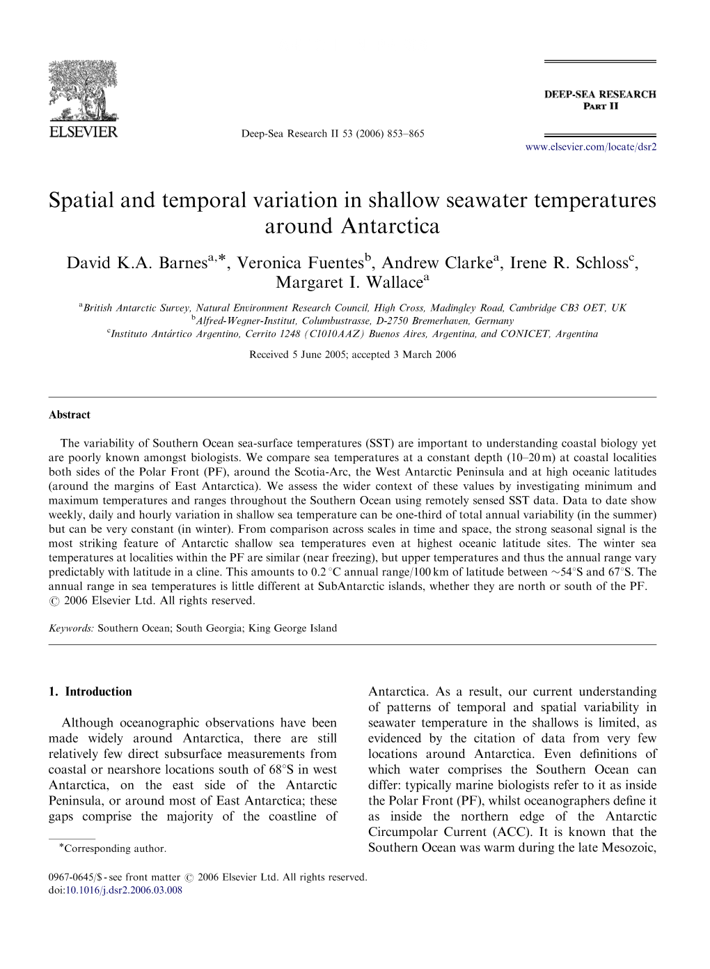 Spatial and Temporal Variation in Shallow Seawater Temperatures Around Antarctica