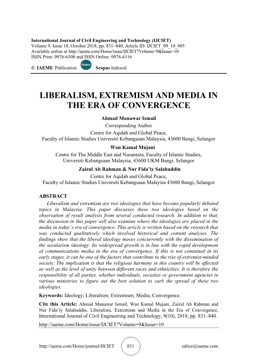 Liberalism, Extremism and Media in the Era of Convergence