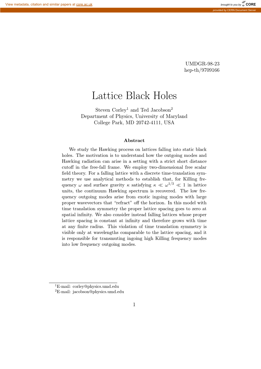 Lattice Black Holes