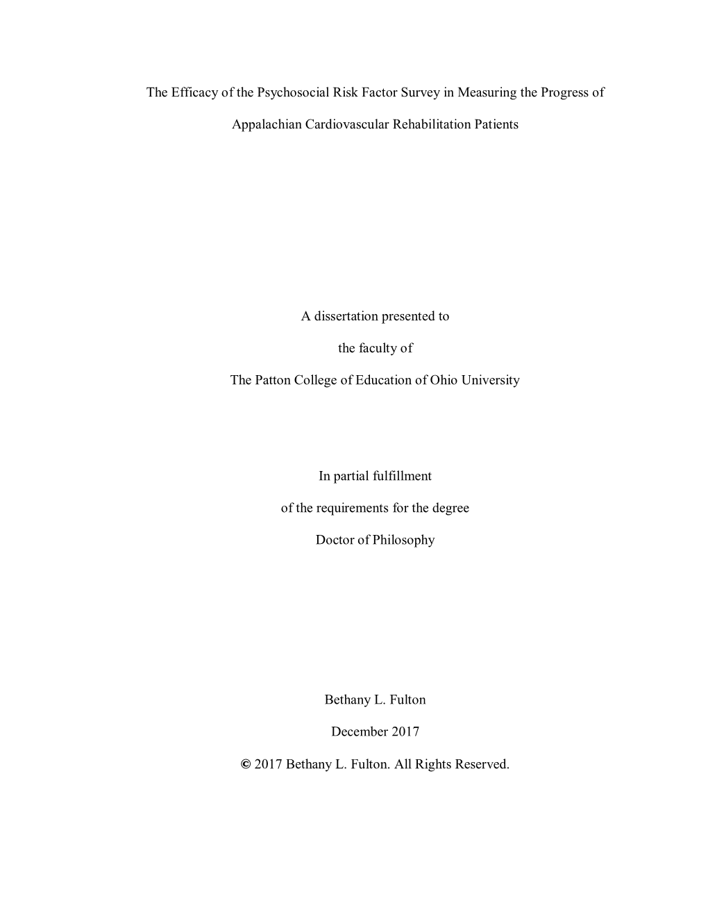 The Efficacy of the Psychosocial Risk Factor Survey in Measuring the Progress of Appalachian Cardiovascular Rehabilitation Patie