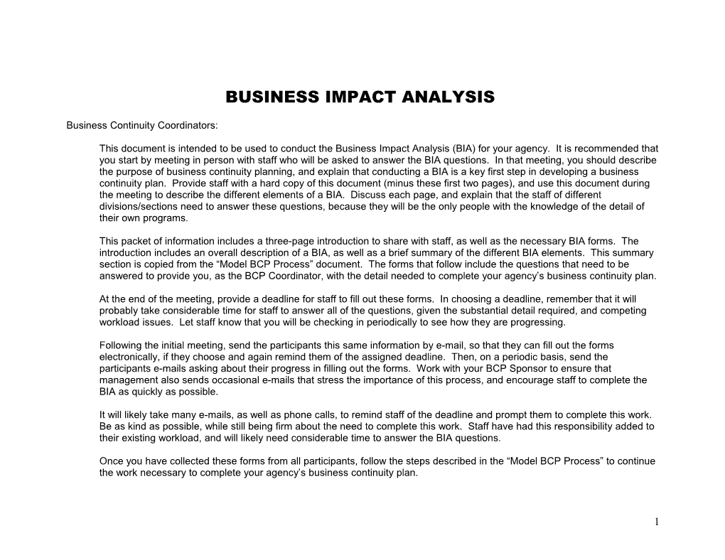 Business Impact Analysis Questionnaire