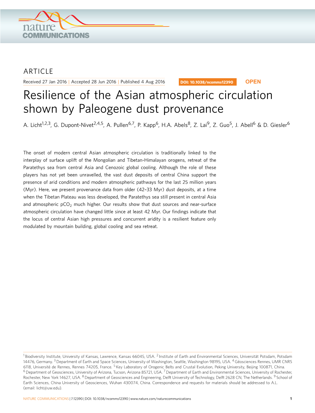 Resilience of the Asian Atmospheric Circulation Shown by Paleogene Dust Provenance