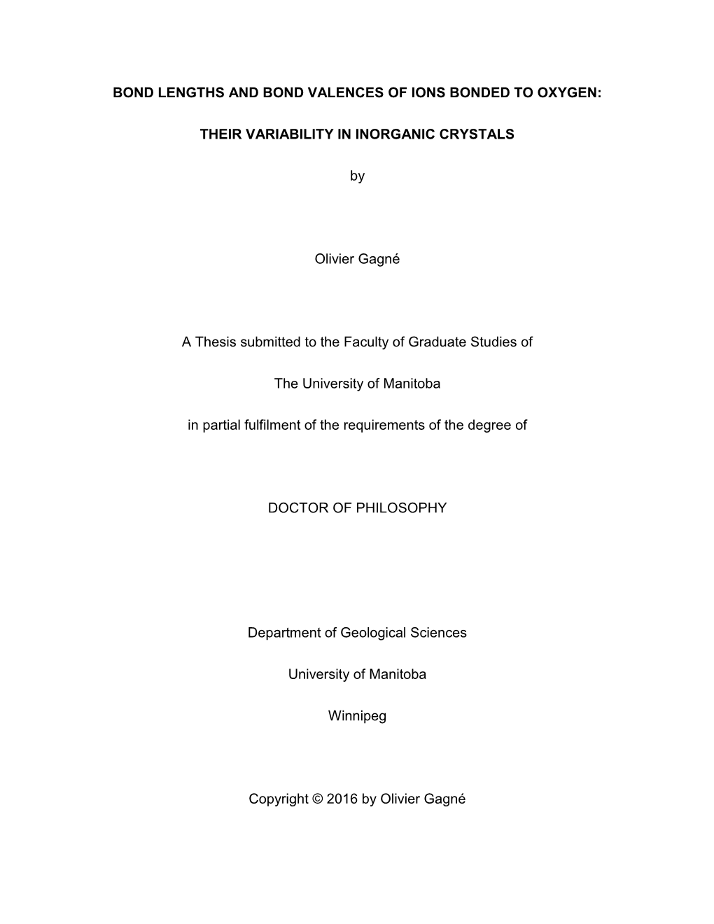 Bond Lengths and Bond Valences of Ions Bonded to Oxygen