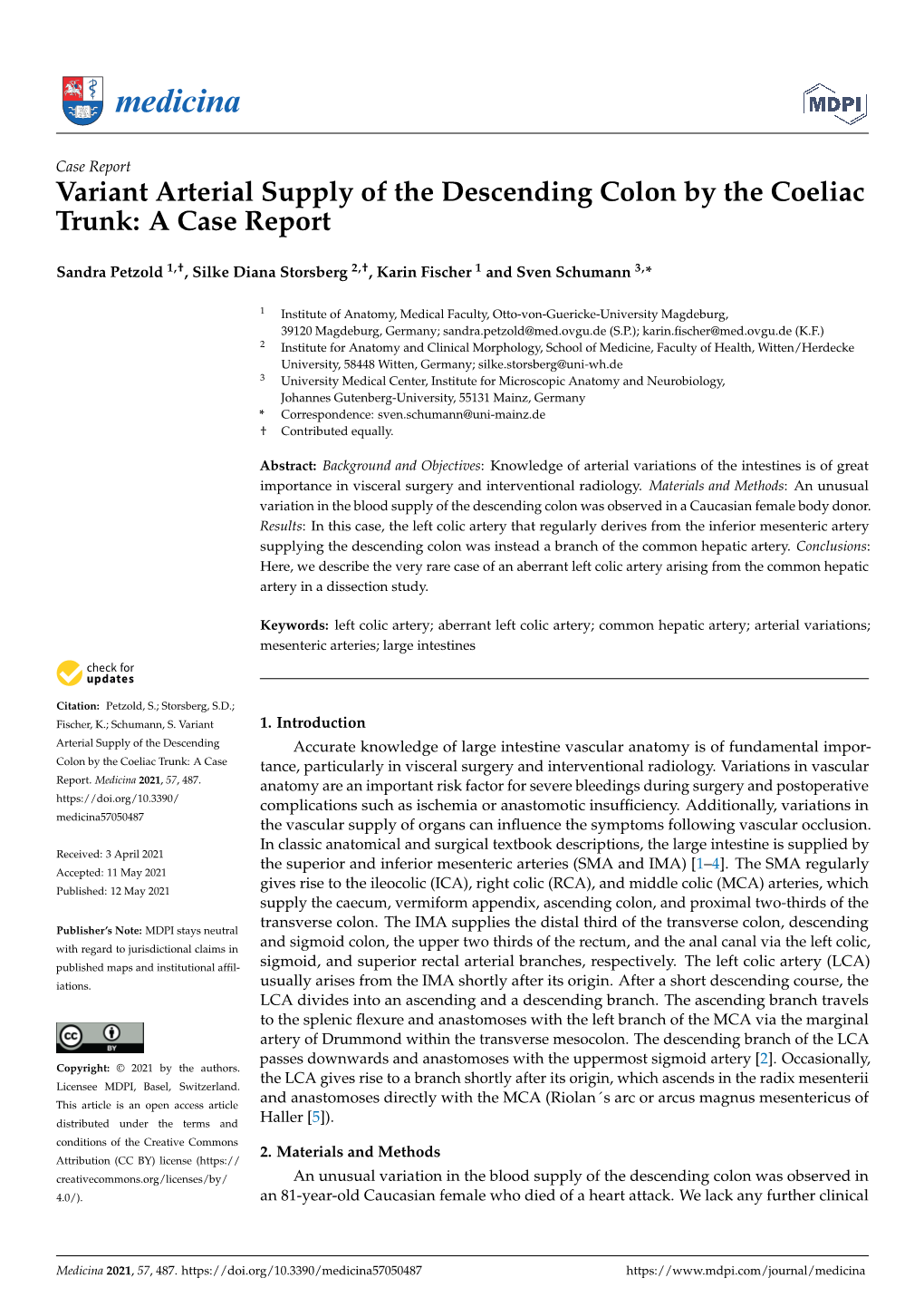 Variant Arterial Supply of the Descending Colon by the Coeliac Trunk: a Case Report