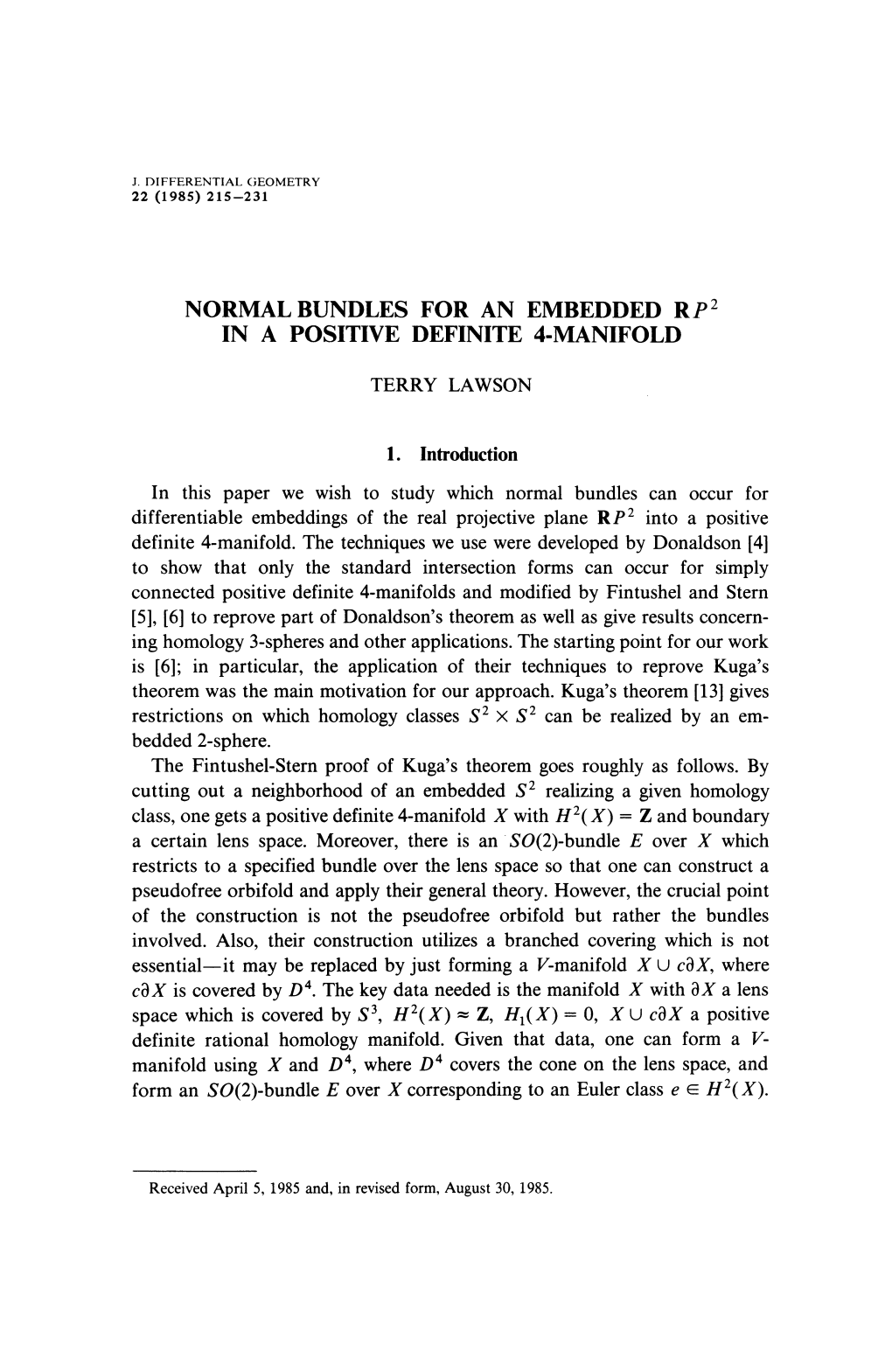 Normal Bundles for an Embedded Rp2 in a Positive Definite 4-Manifold