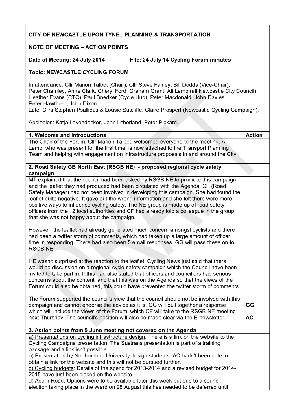 City of Newcastle Upon Tyne : Planning & Transportation