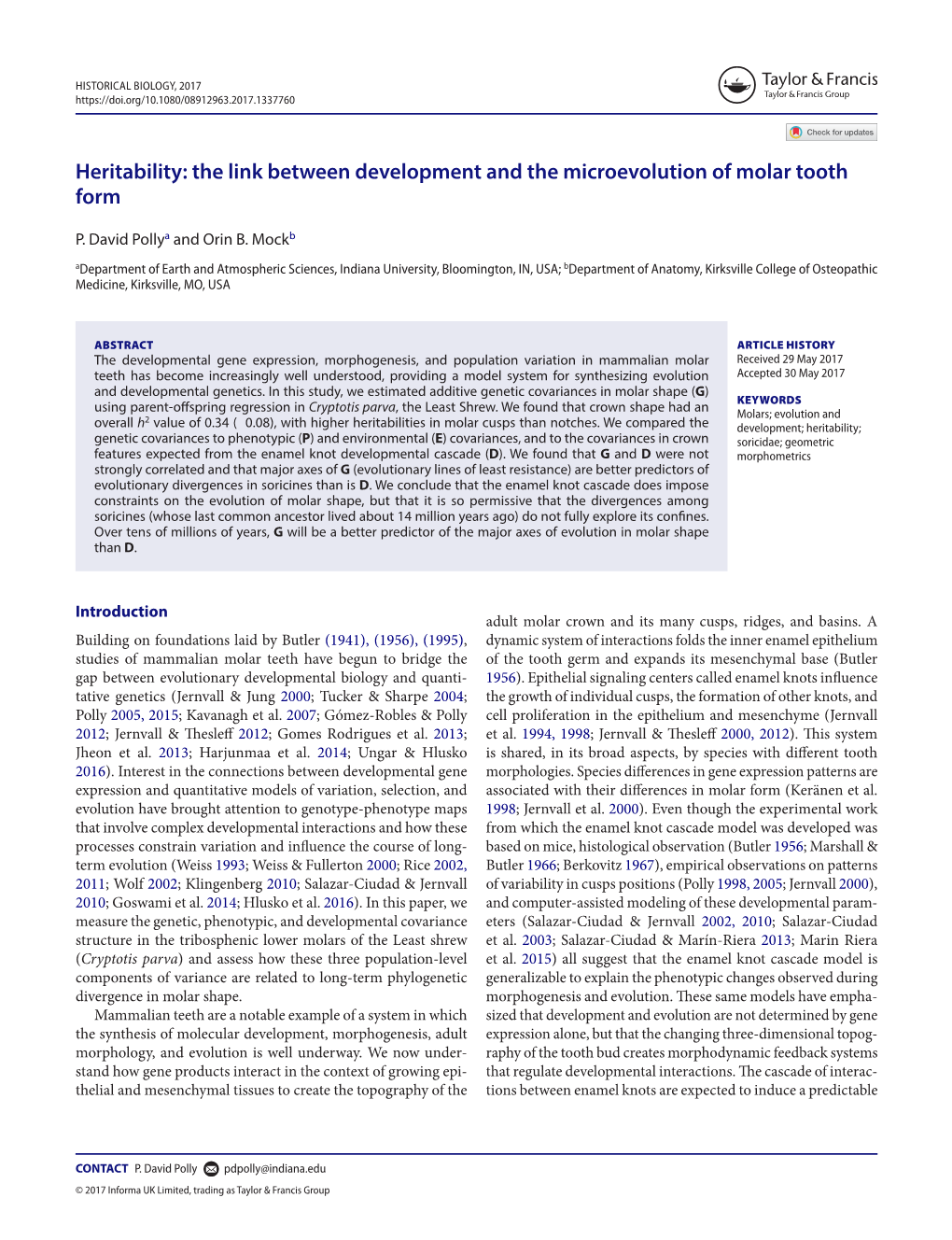 Heritability: the Link Between Development and the Microevolution of Molar Tooth Form