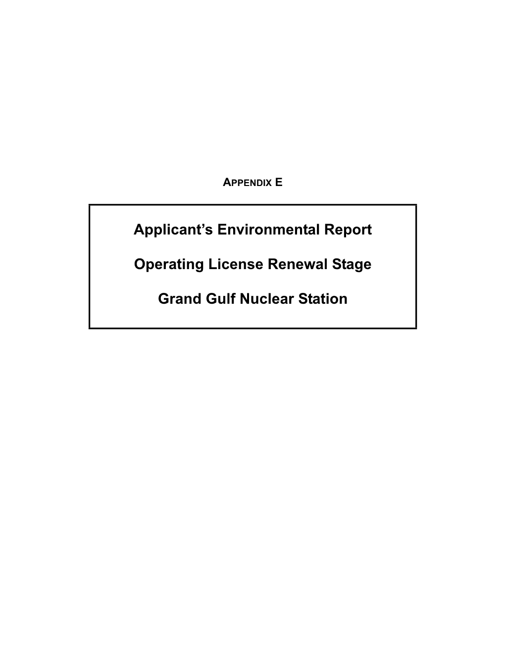 Applicant's Environmental Report Operating License Renewal Stage