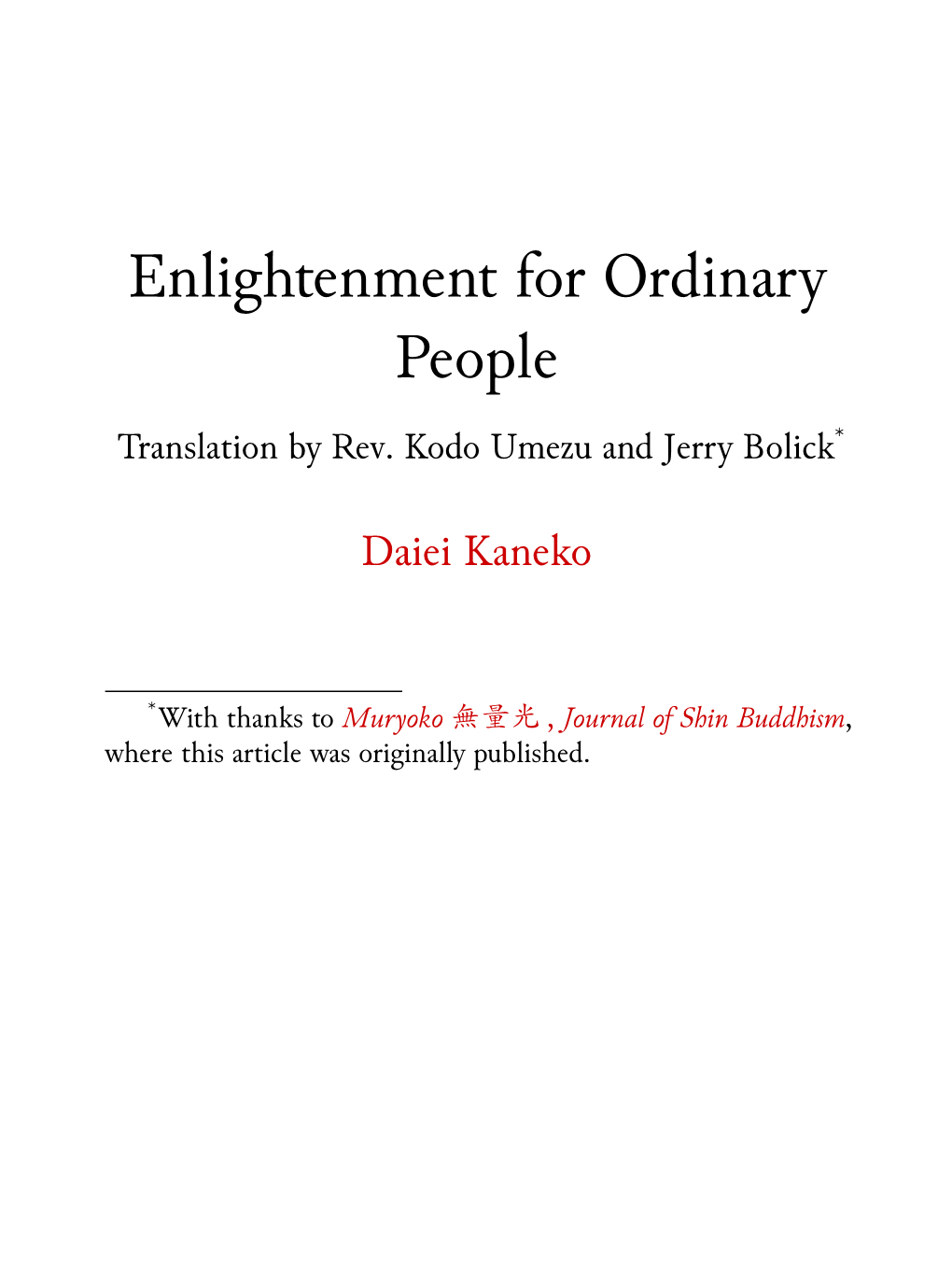 Enlightenment for Ordinary People Translation by Rev