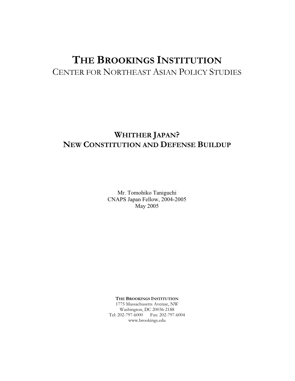 The Brookings Institution Center for Northeast Asian Policy Studies