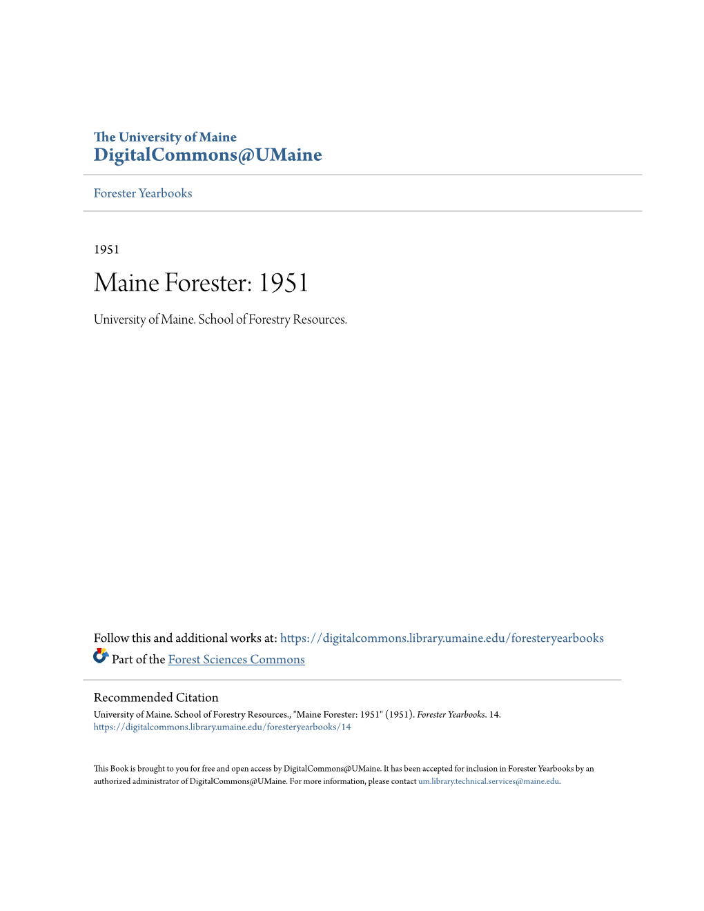 Maine Forester: 1951 University of Maine