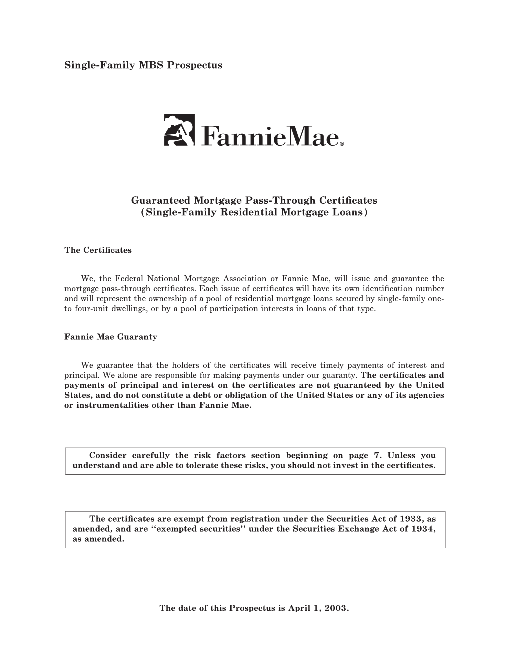 Single-Family Residential Mortgage Loans)