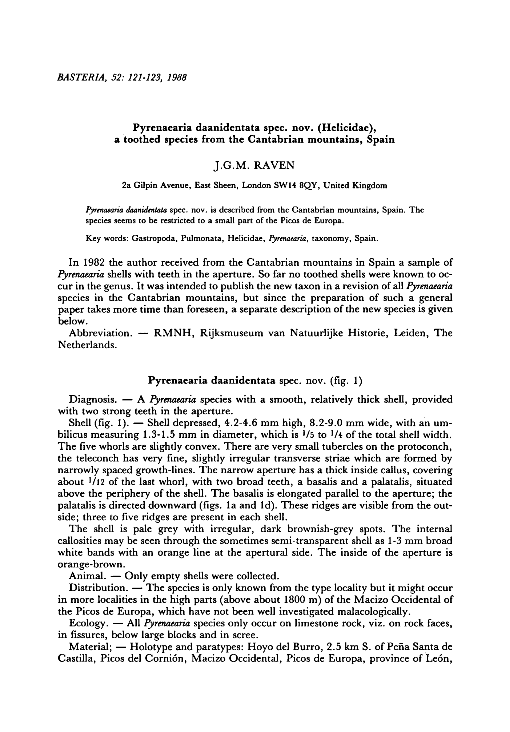 (Helicidae), Species from Spain J.G.M. Raven Pyrenaearia Daanidentata