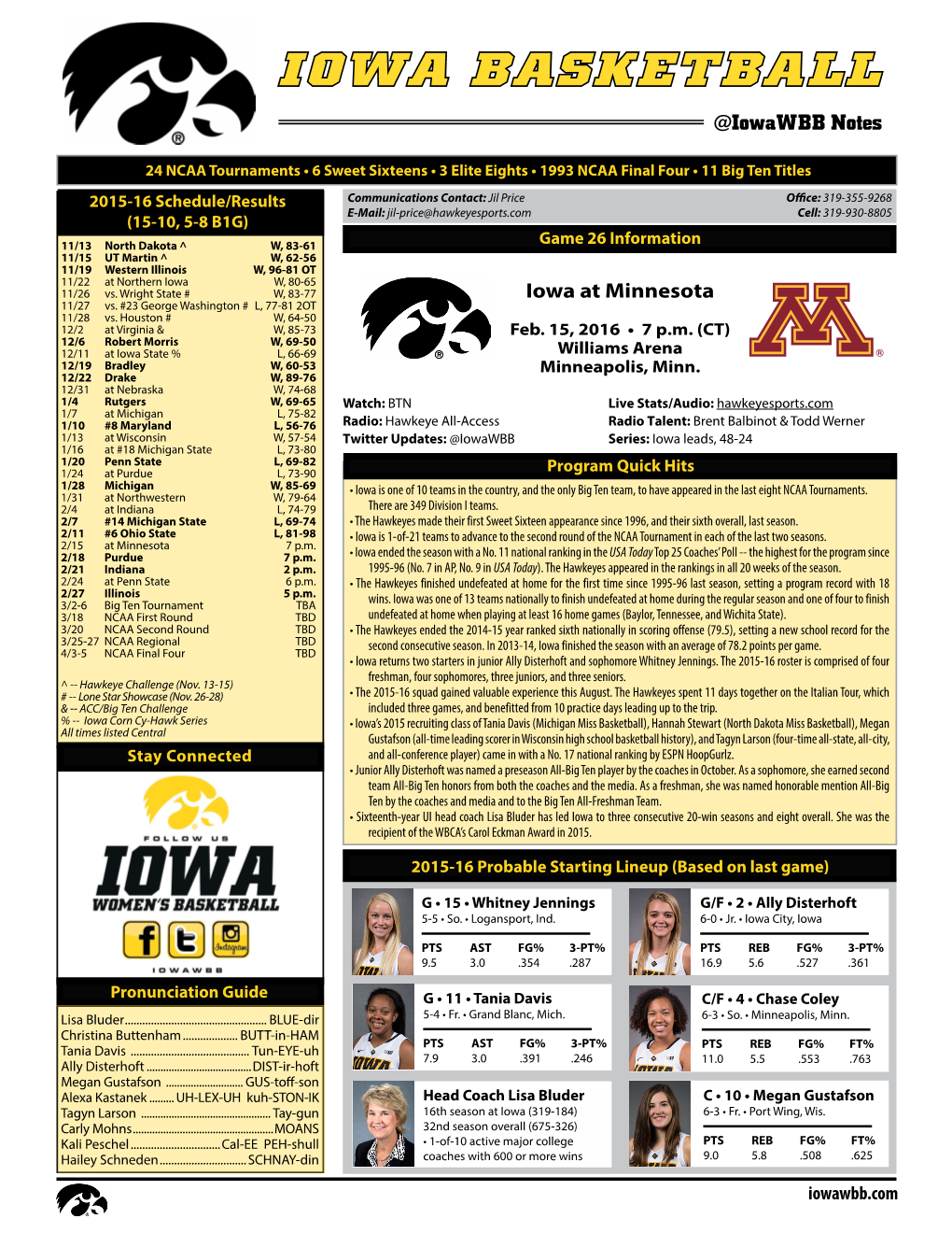 IOWA BASKETBALL @Iowawbb Notes