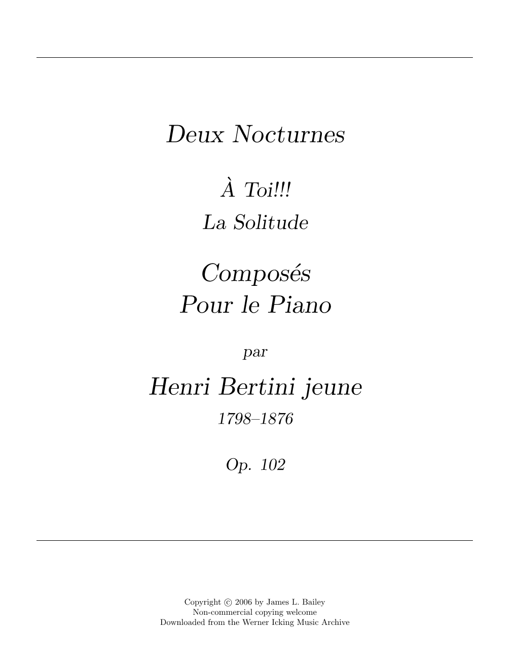 Deux Nocturnes Composés Pour Le Piano Henri Bertini Jeune