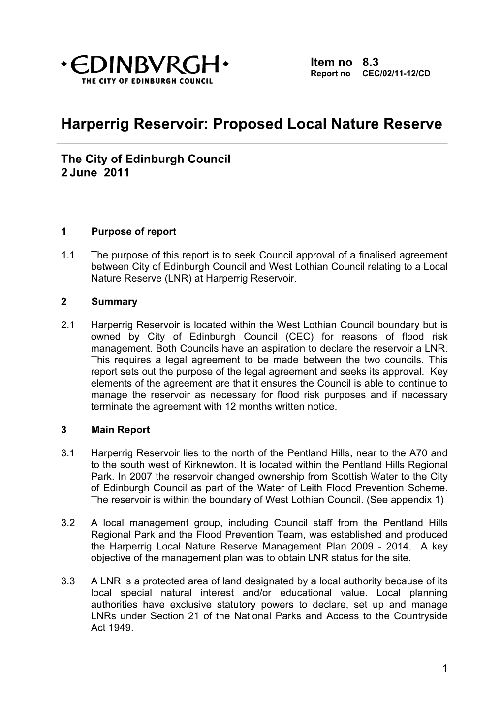 Harperrig Reservoir: Proposed Local Nature Reserve