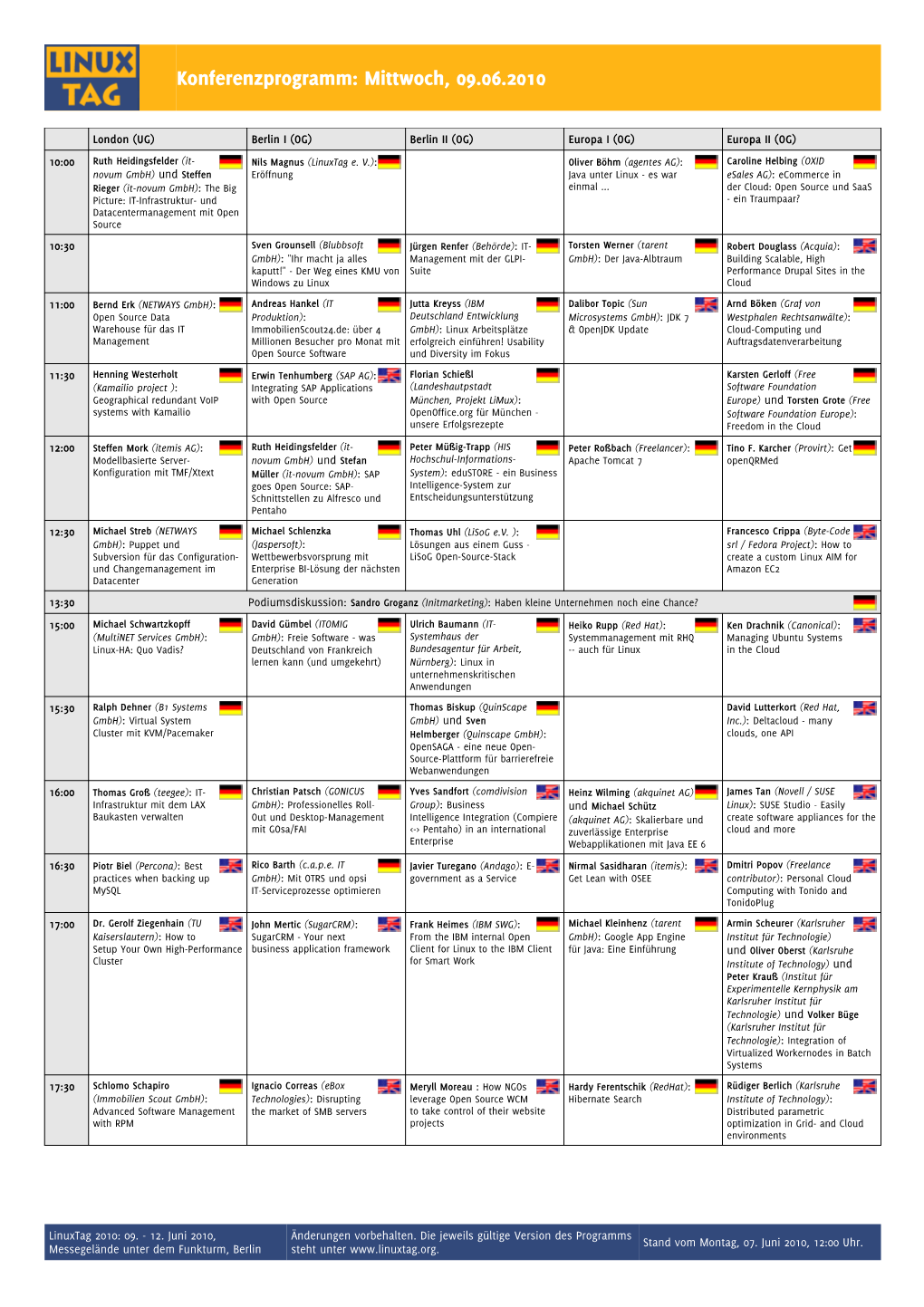 Konferenzprogramm: Mittwoch, 09.06.2010
