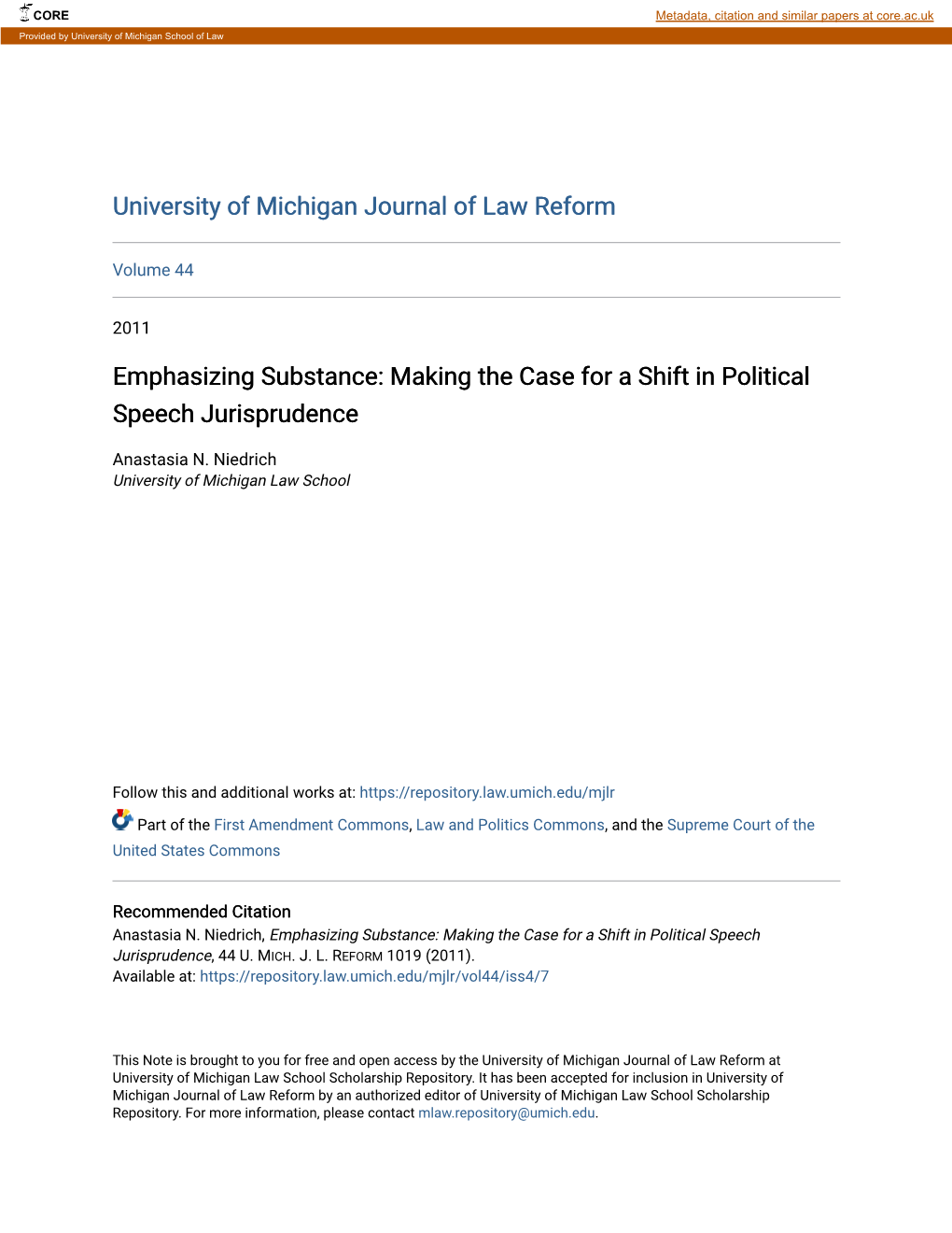 Making the Case for a Shift in Political Speech Jurisprudence
