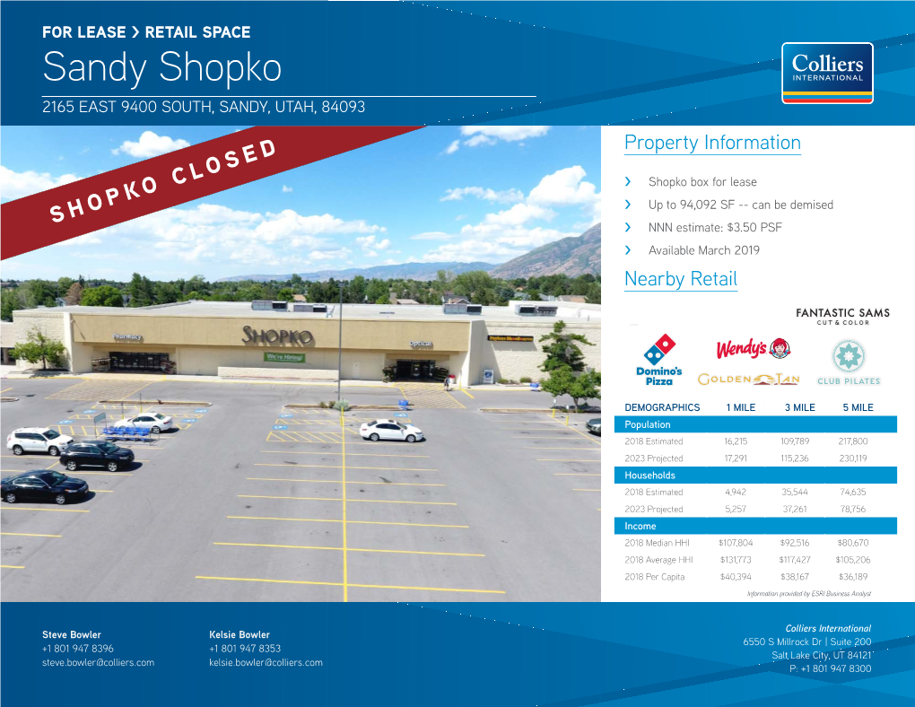 Sandy Shopko 2165 EAST 9400 SOUTH, SANDY, UTAH, 84093 Property Information