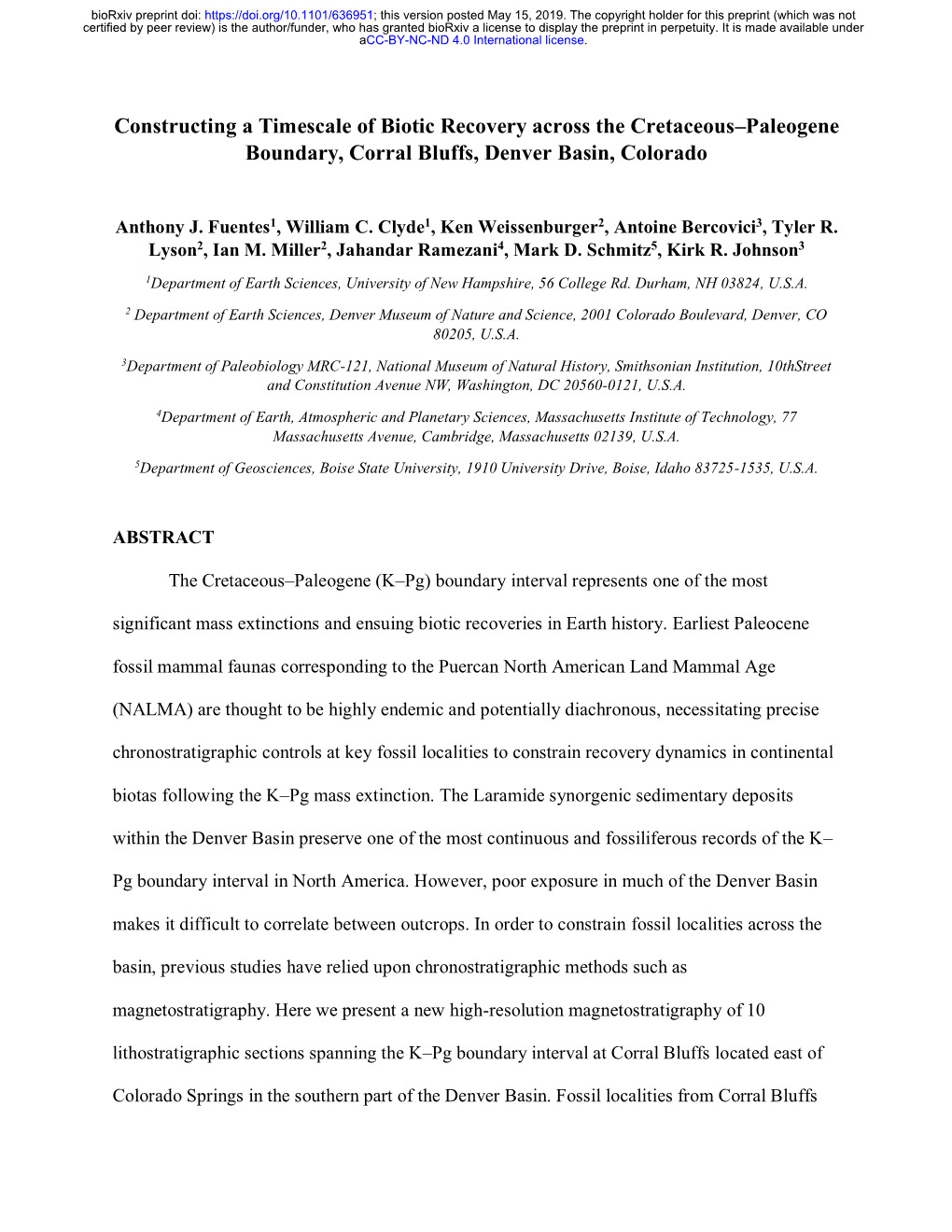 Constructing a Timescale of Biotic Recovery Across the Cretaceous–Paleogene Boundary, Corral Bluffs, Denver Basin, Colorado