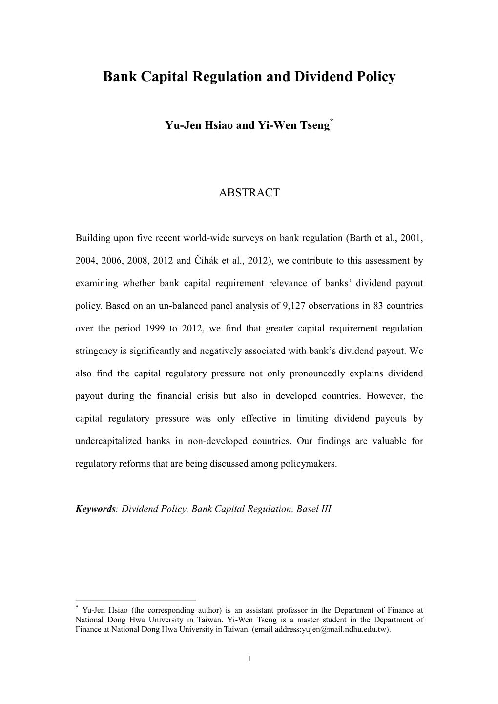 Bank Capital Regulation and Dividend Policy