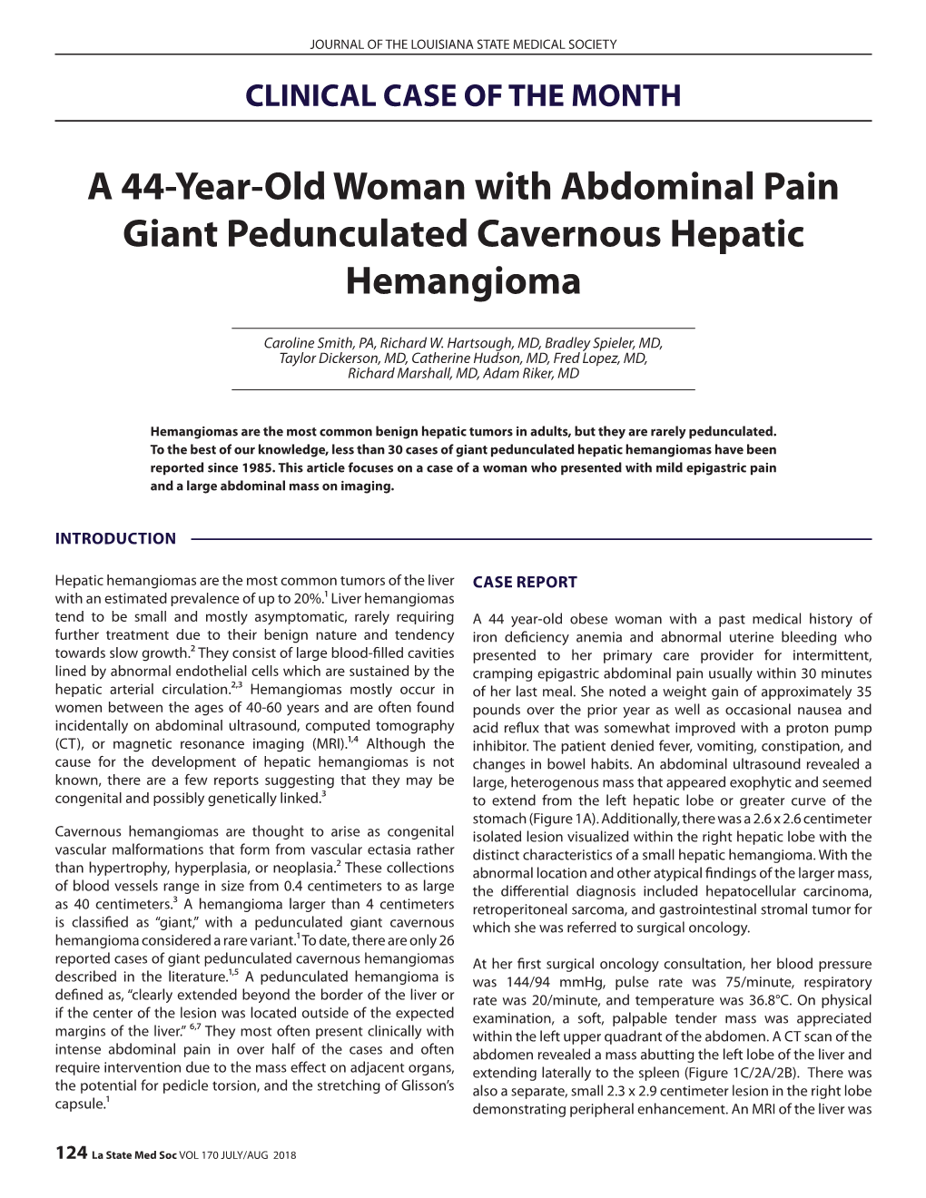 A 44-Year-Old Woman with Abdominal Pain Giant Pedunculated Cavernous Hepatic Hemangioma