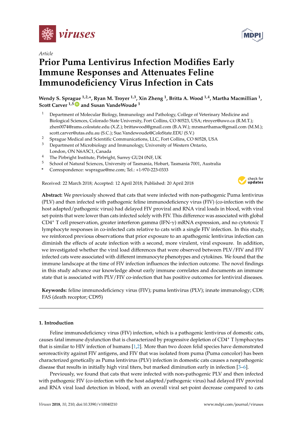 Prior Puma Lentivirus Infection Modifies Early Immune