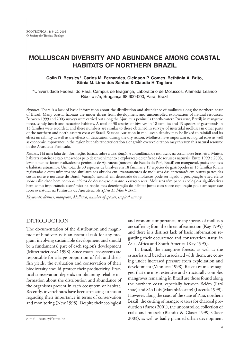 Molluscan Diversity and Abundance Among Coastal Habitats of Northern Brazil