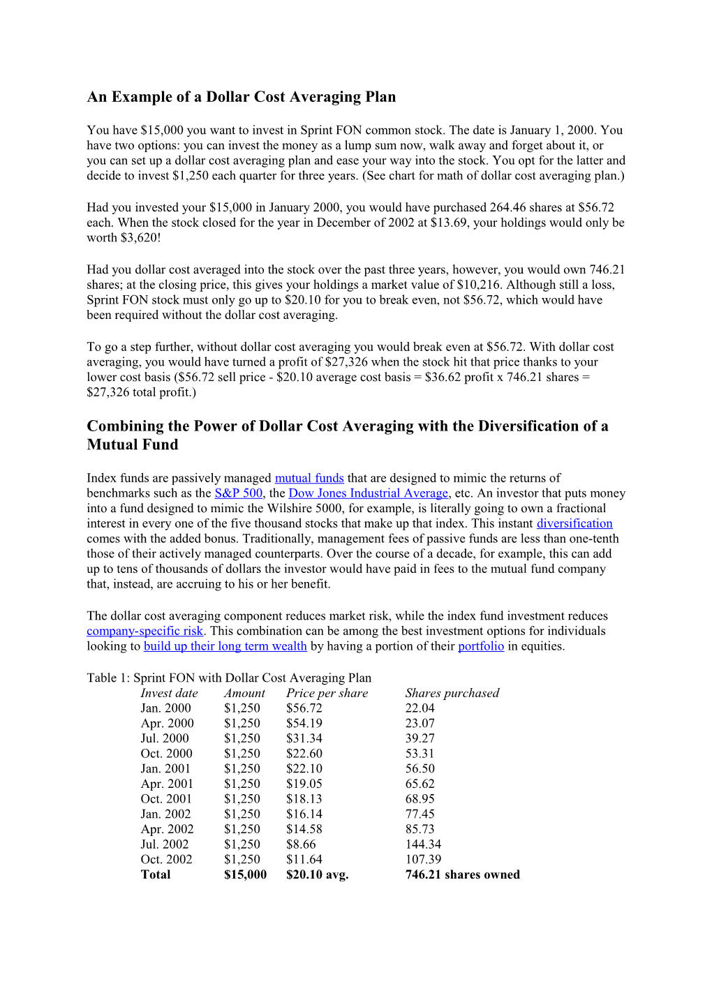 An Example of a Dollar Cost Averaging Plan