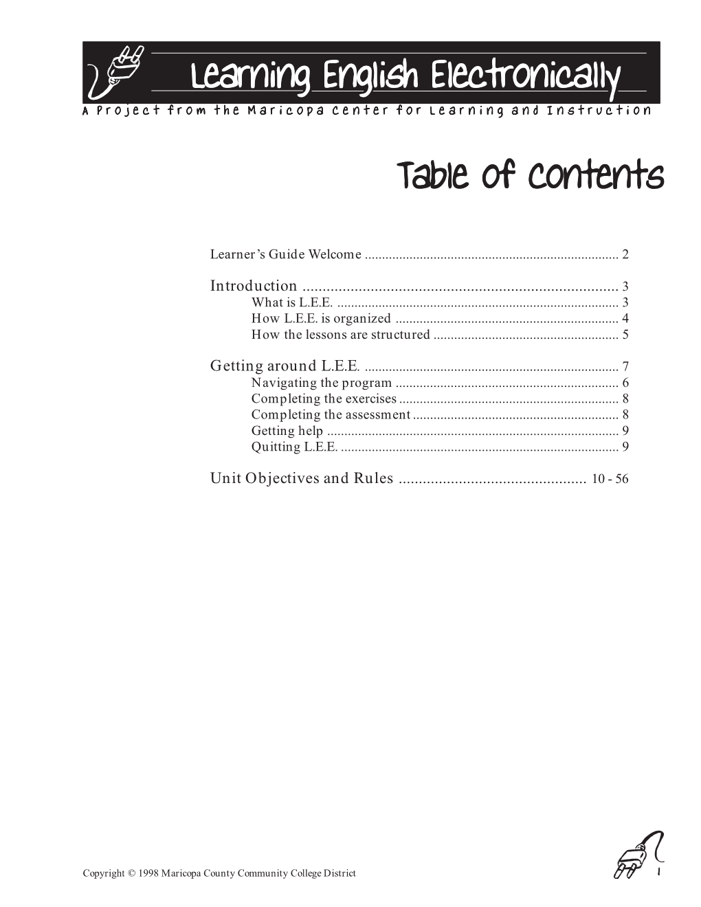 Learning English Electronically Table of Contents