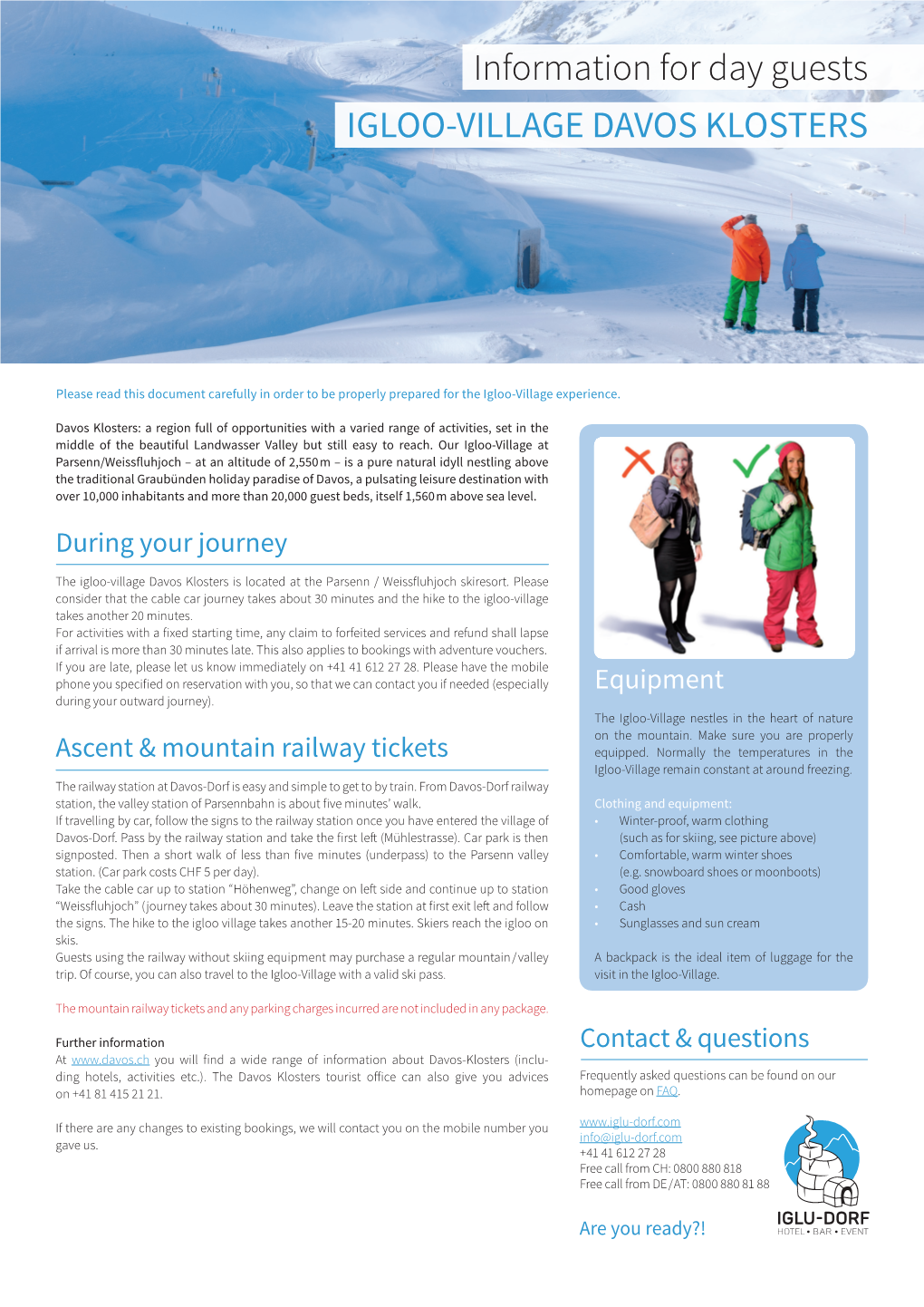 Information for Day Guests Igloo-Village Davos Klosters