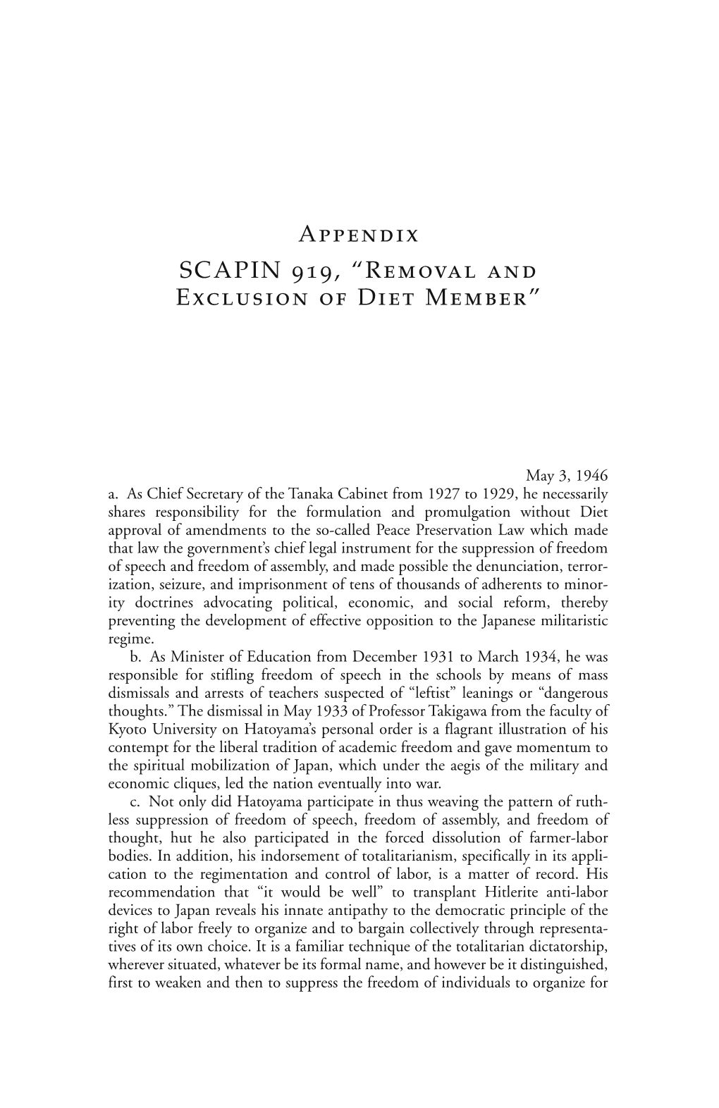 Appendix SCAPIN 919, “Removal and Exclusion of Diet Member”