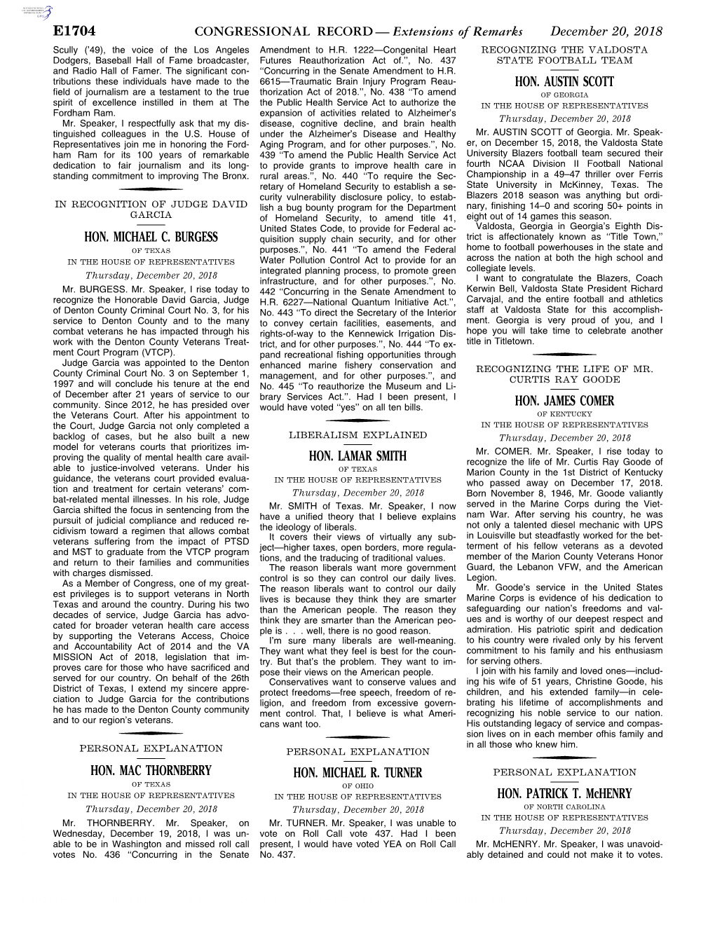 Extensions of Remarks E1704 HON. MICHAEL C. BURGESS HON. MAC