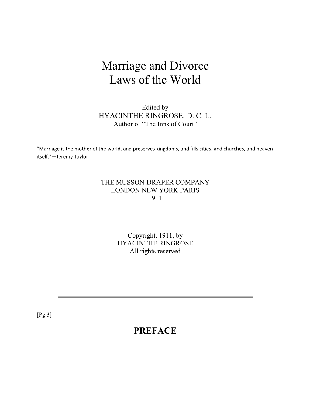 Marriage and Divorce Laws of the World