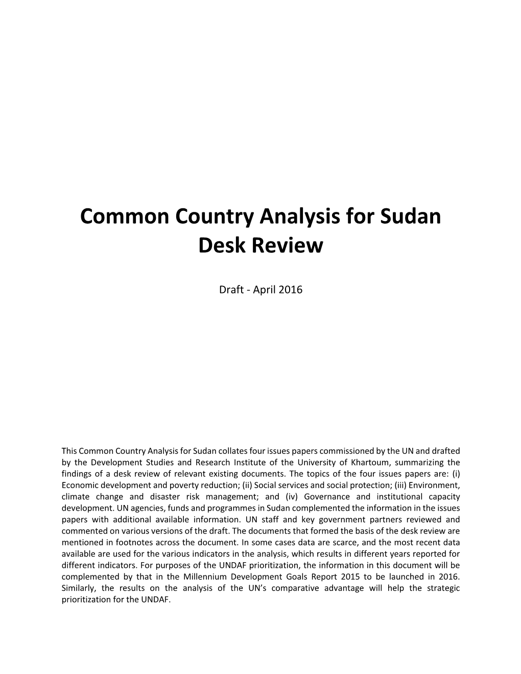 Common Country Analysis for Sudan Desk Review