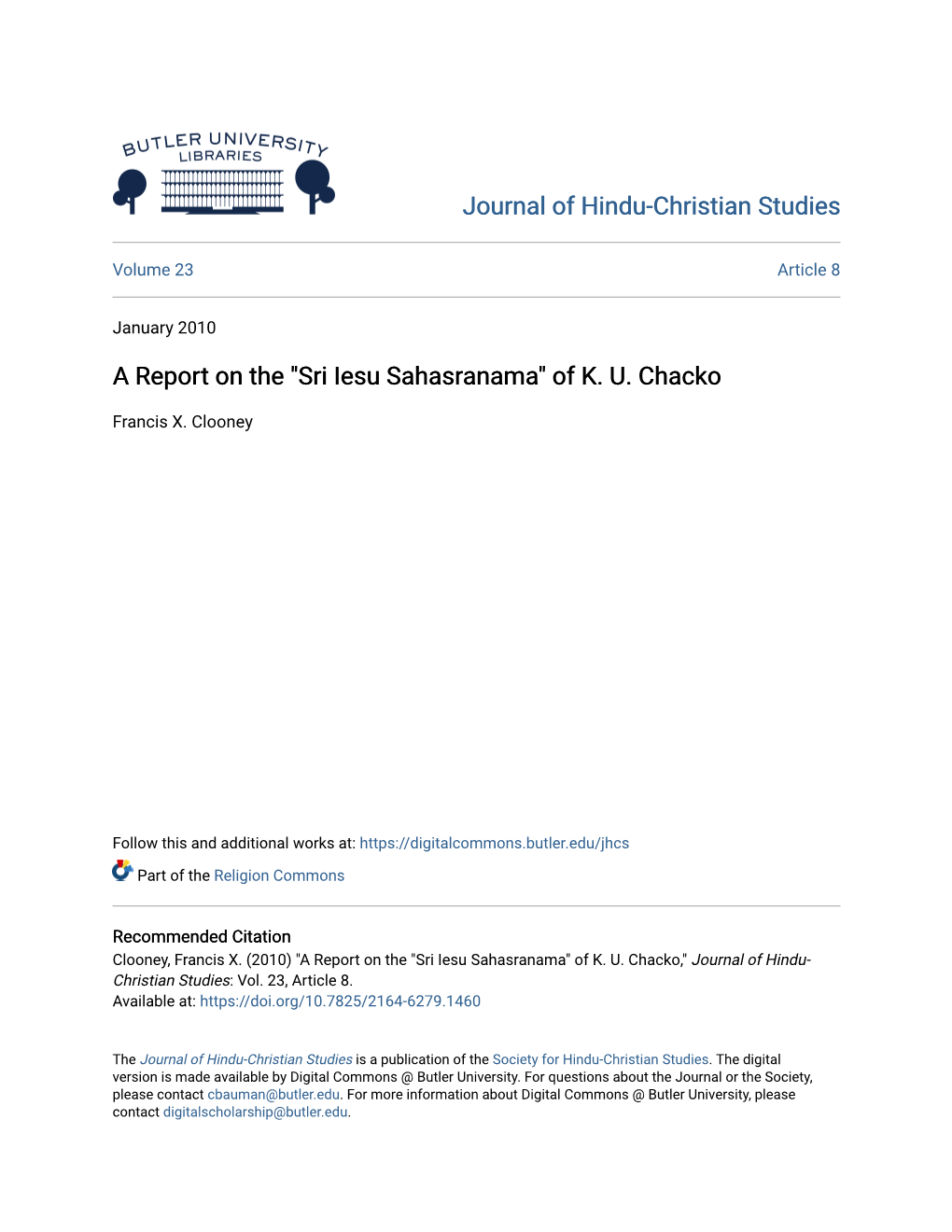A Report on the "Sri Iesu Sahasranama" of K. U. Chacko