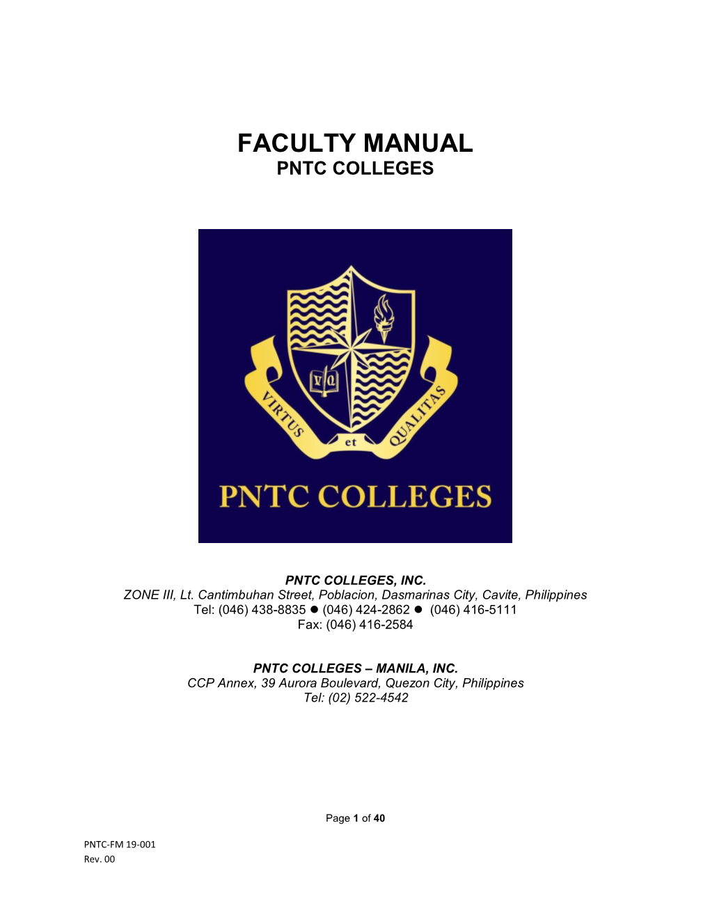 Faculty Manual Pntc Colleges