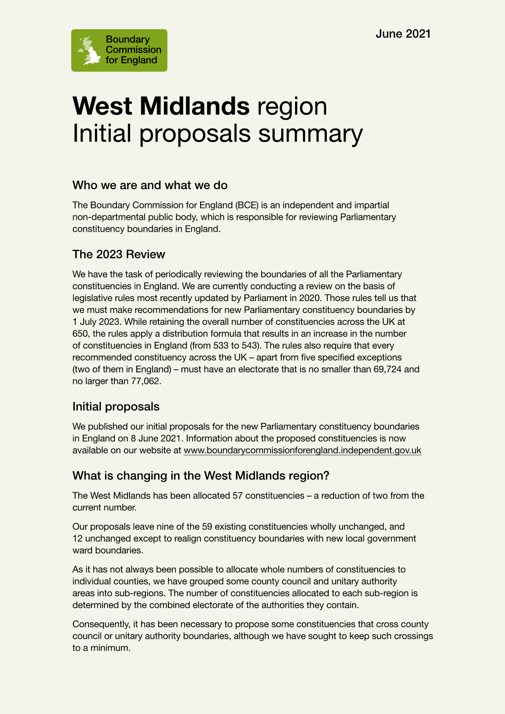 Initial Proposals for New Parliamentary Constituency Boundaries in The