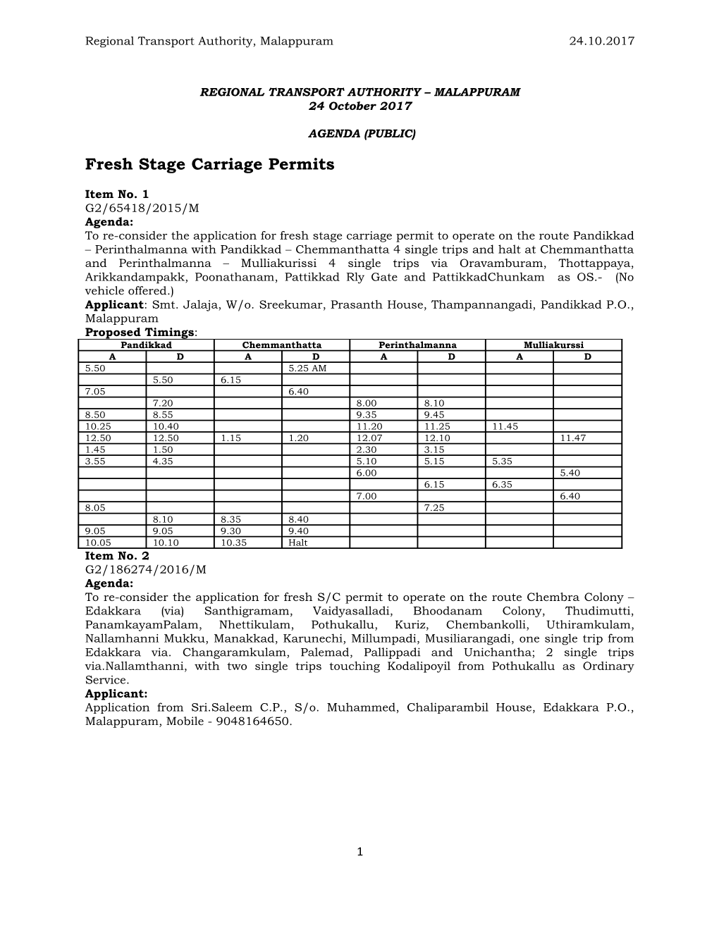 Fresh Stage Carriage Permits