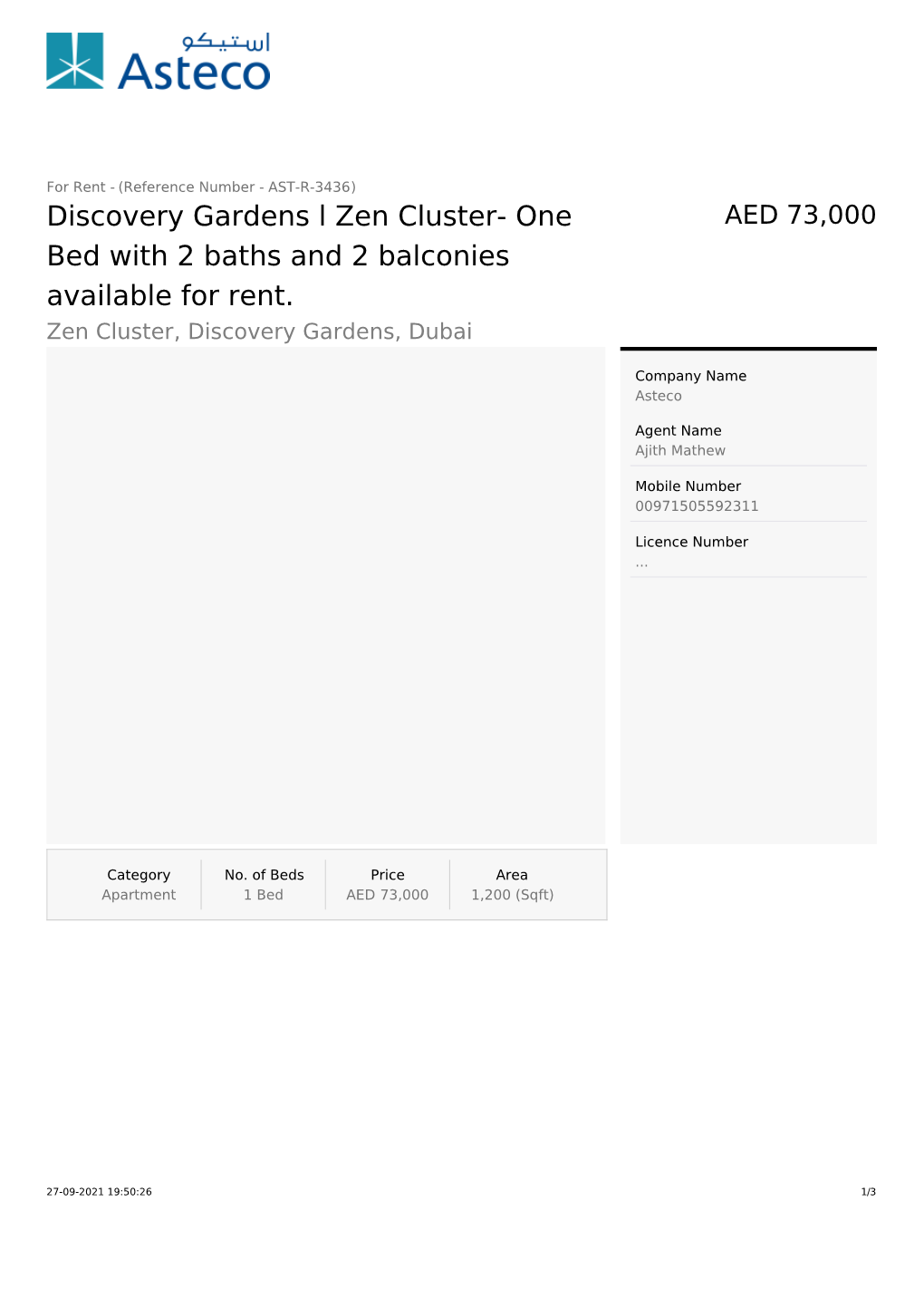 Discovery Gardens L Zen Cluster- One AED 73,000 Bed with 2 Baths and 2 Balconies Available for Rent