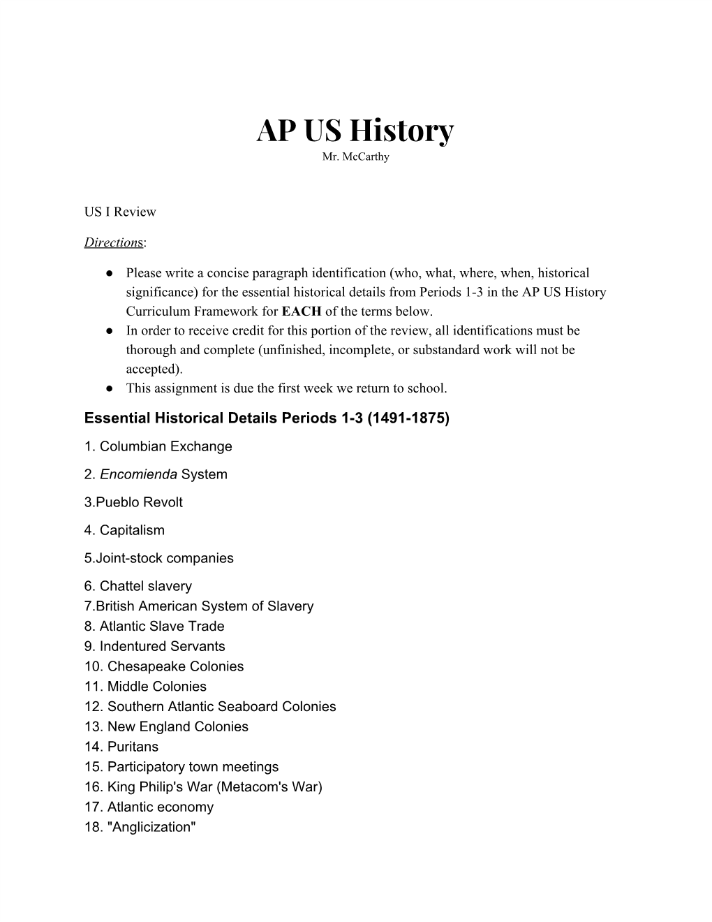 AP US History Mr