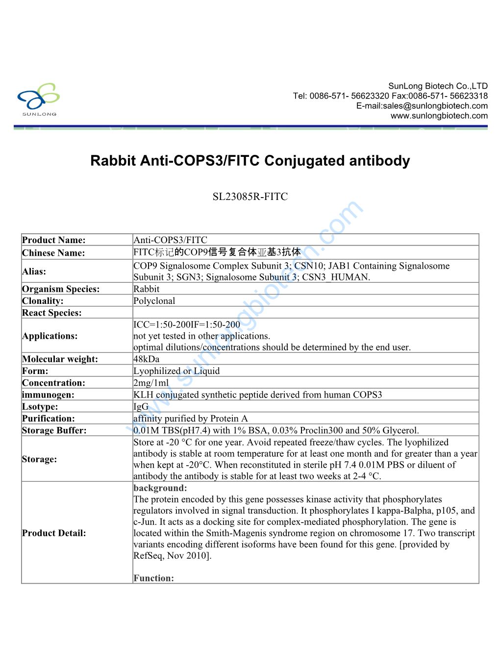 Rabbit Anti-COPS3/FITC Conjugated Antibody-SL23085R-FITC