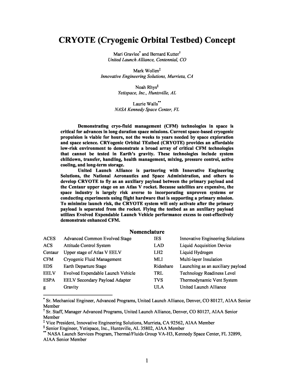 CRYOTE (Cryogenic Orbital Testbed) Concept