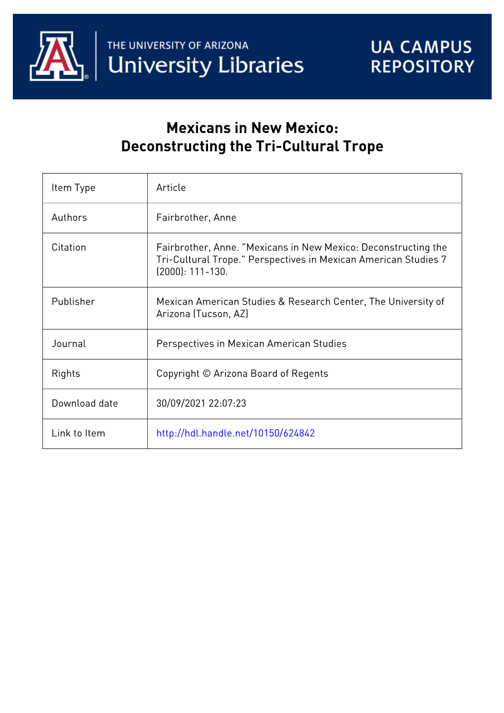 Mexicans in New Mexico: Deconstructing the Tri-Cultural Trope