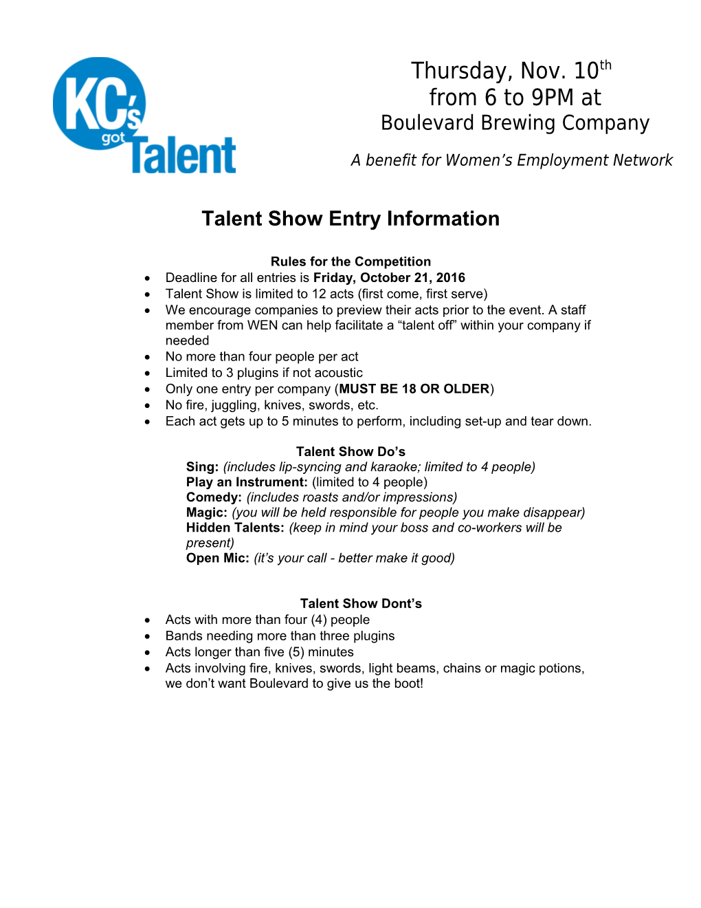 Talent Show Entry Information