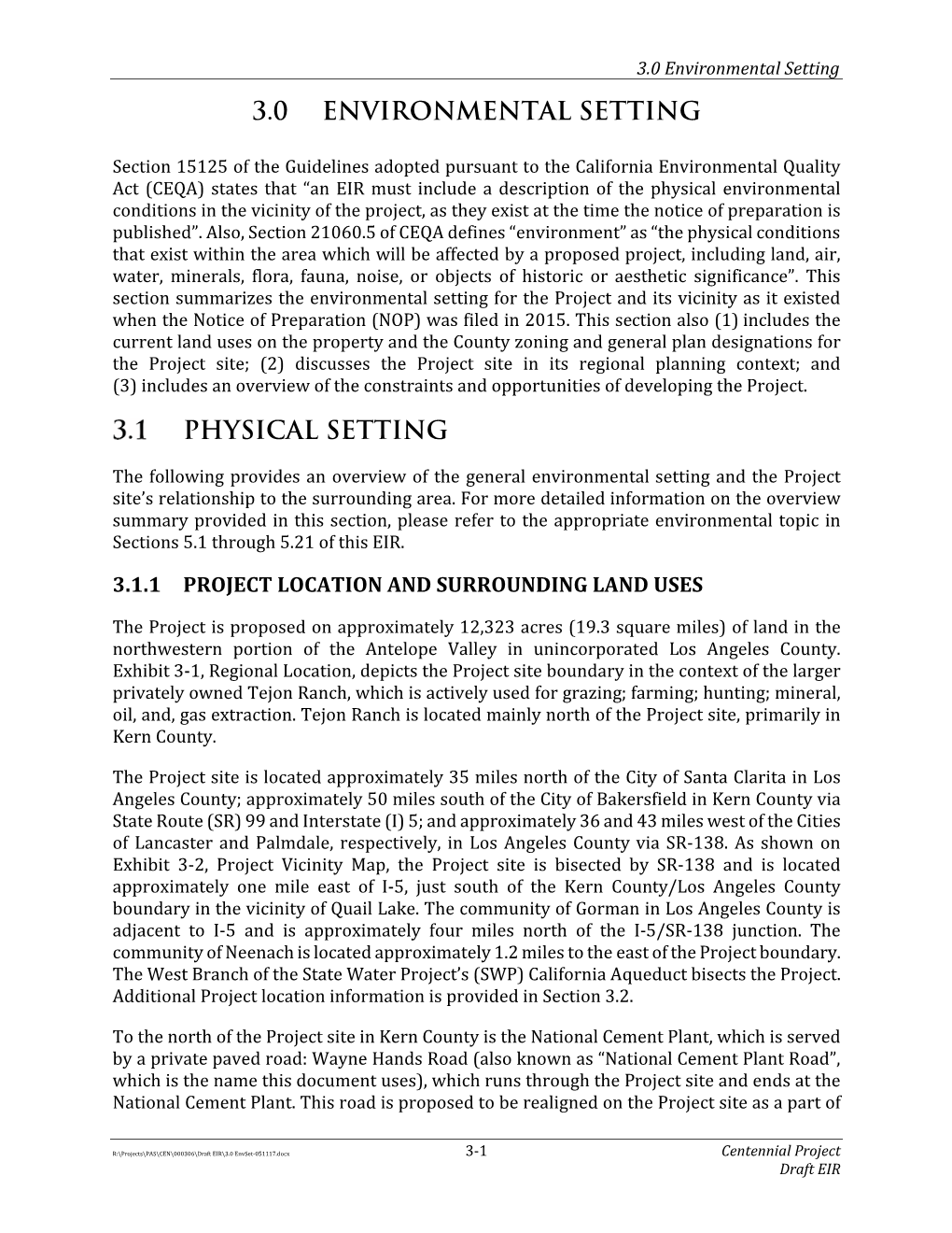 3.0 Environmental Setting Physical Setting