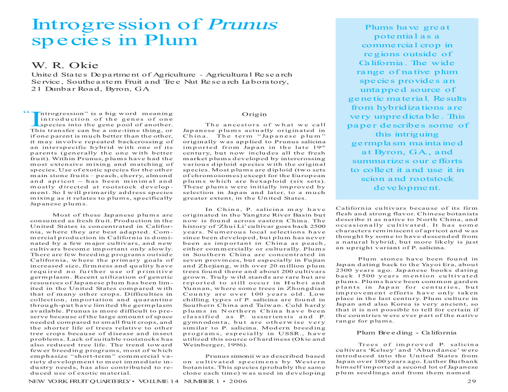 Introgression of Prunus Species in Plum